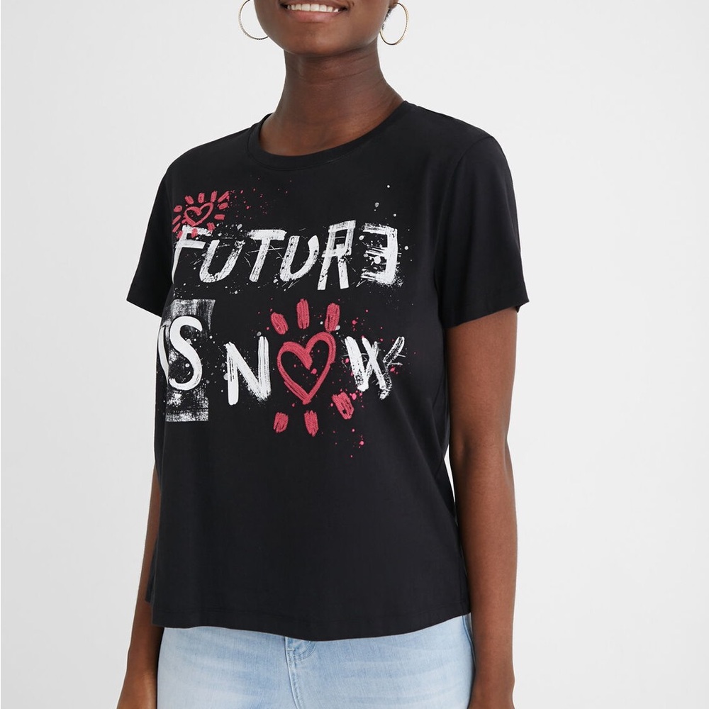 Desigual T-shirt hearts 100% cotton Size Large - Picture 2 of 10